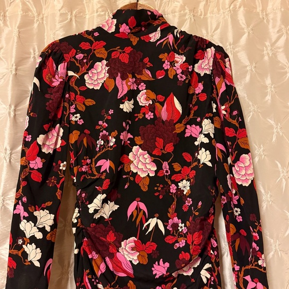 A.L.C. Marcel Floral Print Dress Black Red Silk Midi High Neck Long Sleeves - Picture 7 of 15